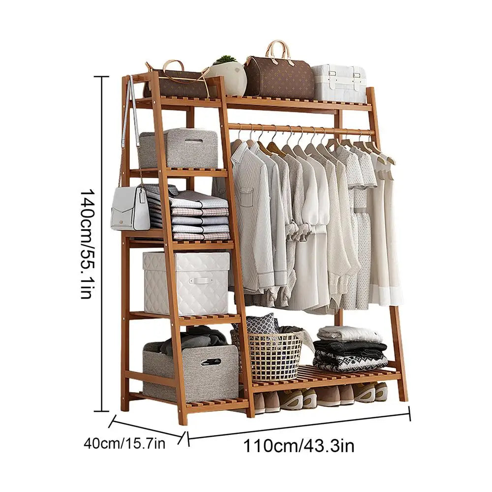 Floor Garment Rack with Multi-Layer Shelves — Freestanding Clothes Organizer