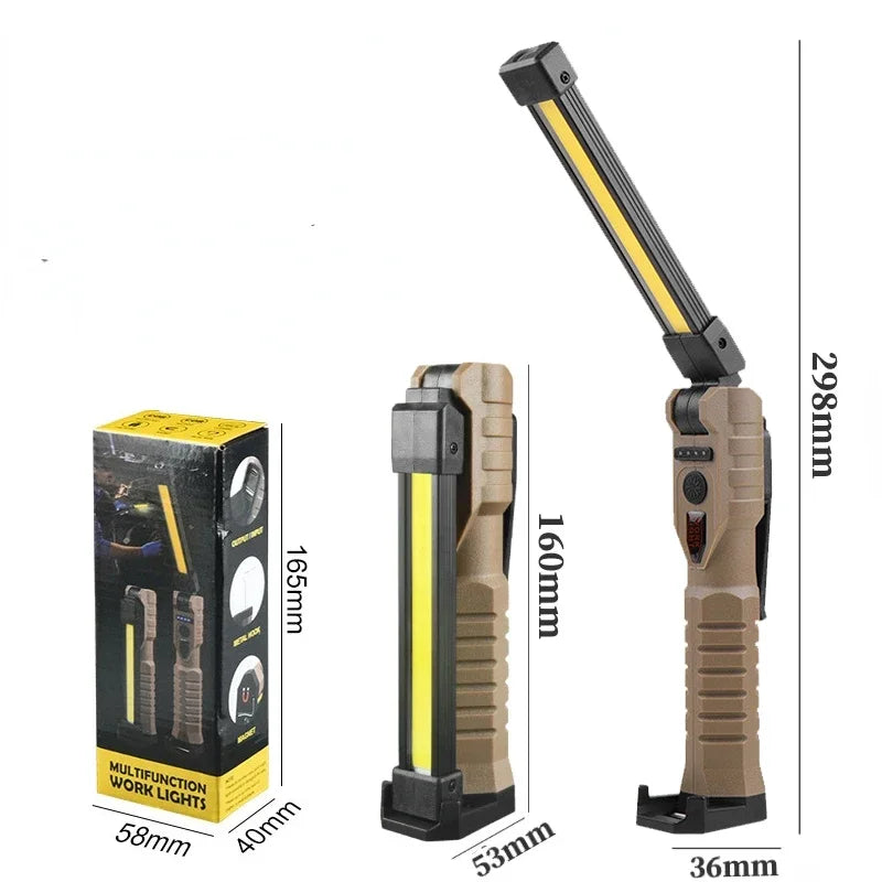 Folding COB+XPE LED Work Light – USB Rechargeable, 180° Foldable, Magnetic Base, Hook, Red SOS, Car Repair