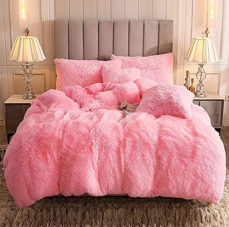 Plush Faux Fur Duvet Cover Set – Luxurious 3-Piece Bedding, 16 Colors & 10 Sizes