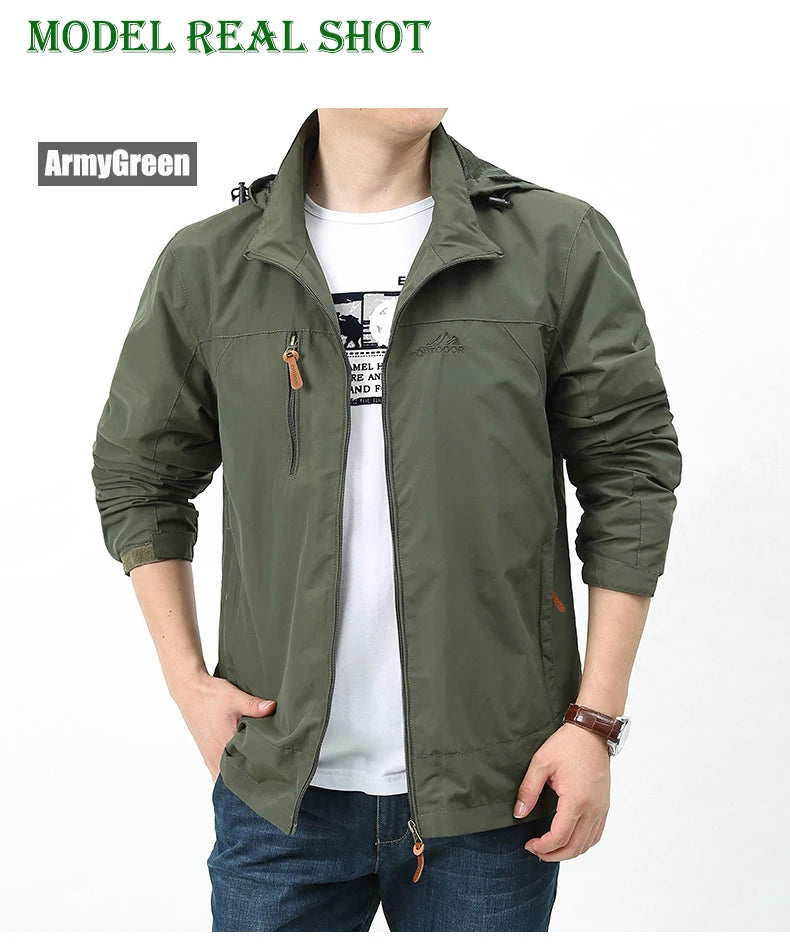 Men's Hooded Hiking Windbreaker – Multi-Pocket Jacket