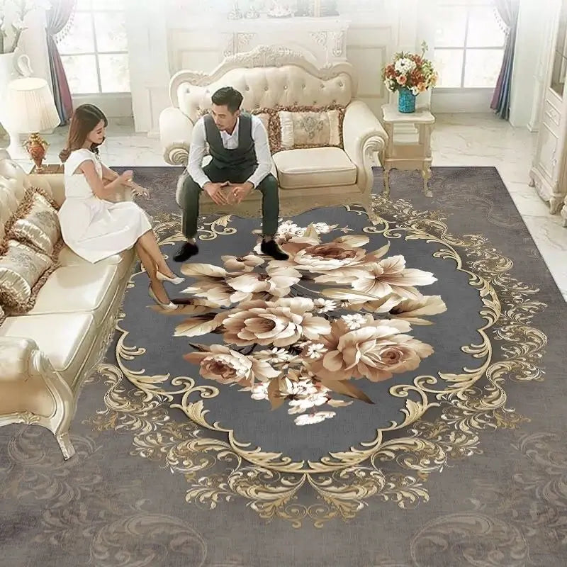 European Luxury Large Area Rug – Washable Non-Slip Carpet for Living Room & Bedroom