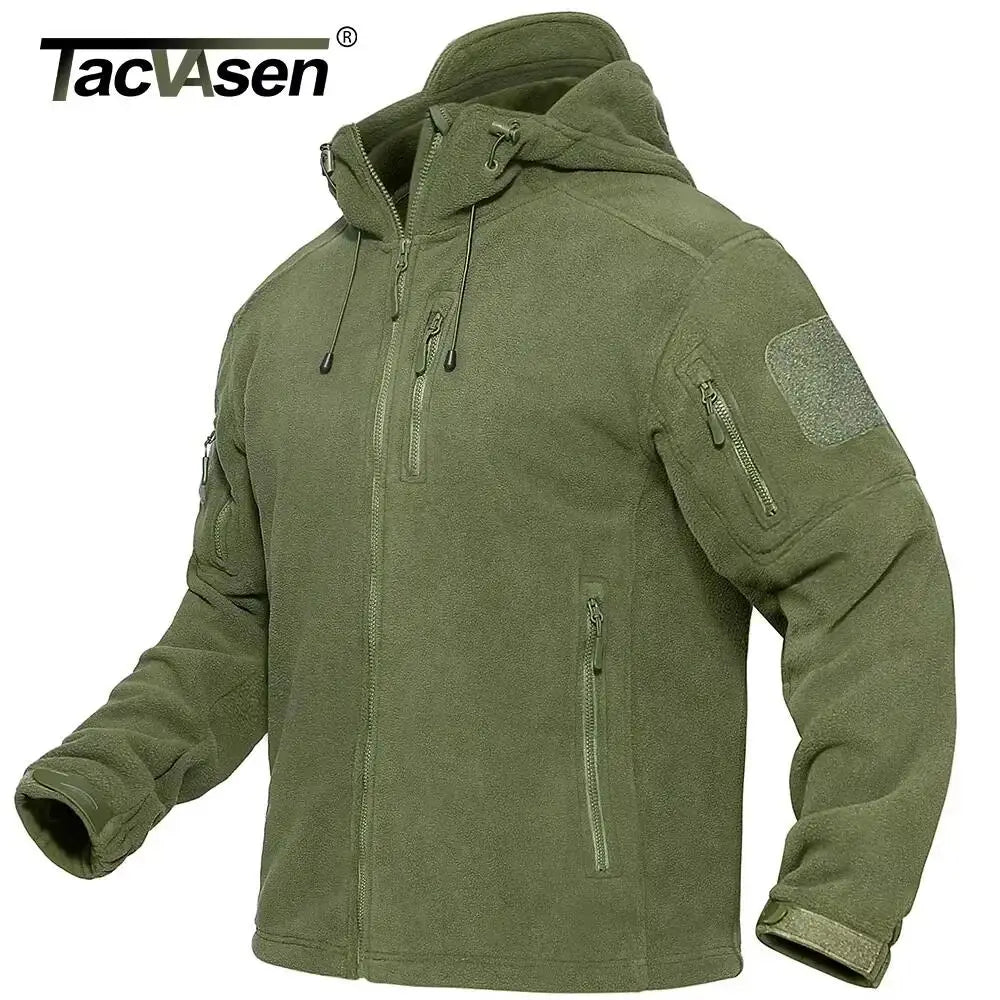 TACVASEN Men's Hooded Fleece Jacket – Full-Zip Windproof Warm Work Coat for Outdoor & Office
