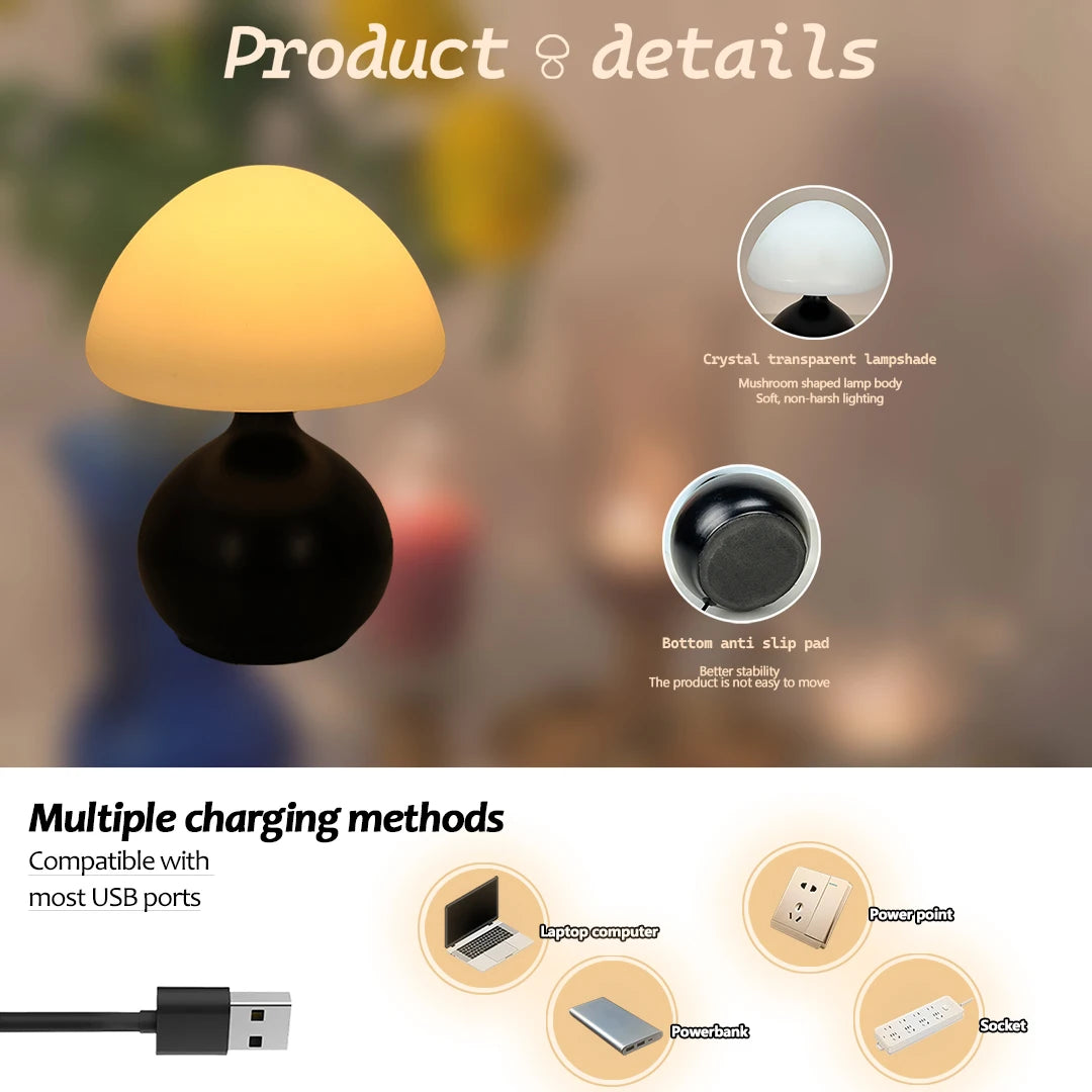 Mushroom Table Lamp – 3 Light Modes & Dimming