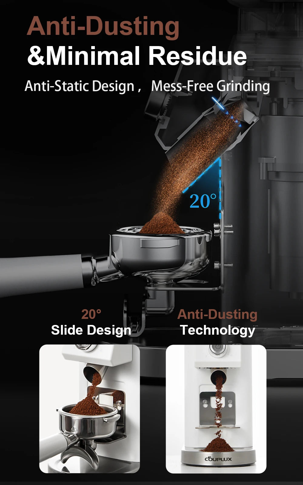 Couplux Electric Coffee Grinder – Precise Grinding with Detachable Funnel Stand 220V