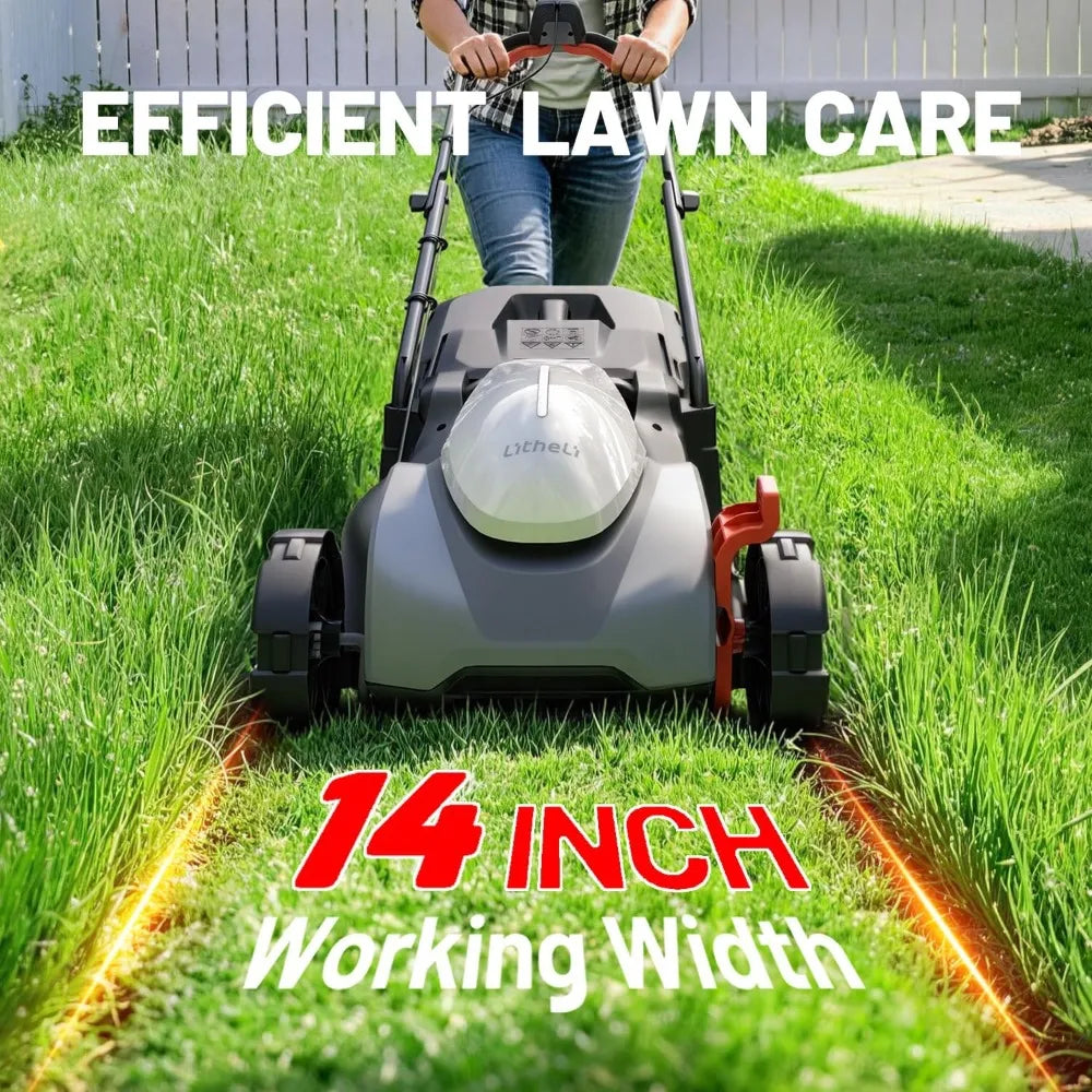 14-Inch Cordless Lawn Mower | Brushless Motor, 5.0Ah Battery & Charger, Cuts 3500 Sq. Ft, 5-Position Height Adjustment