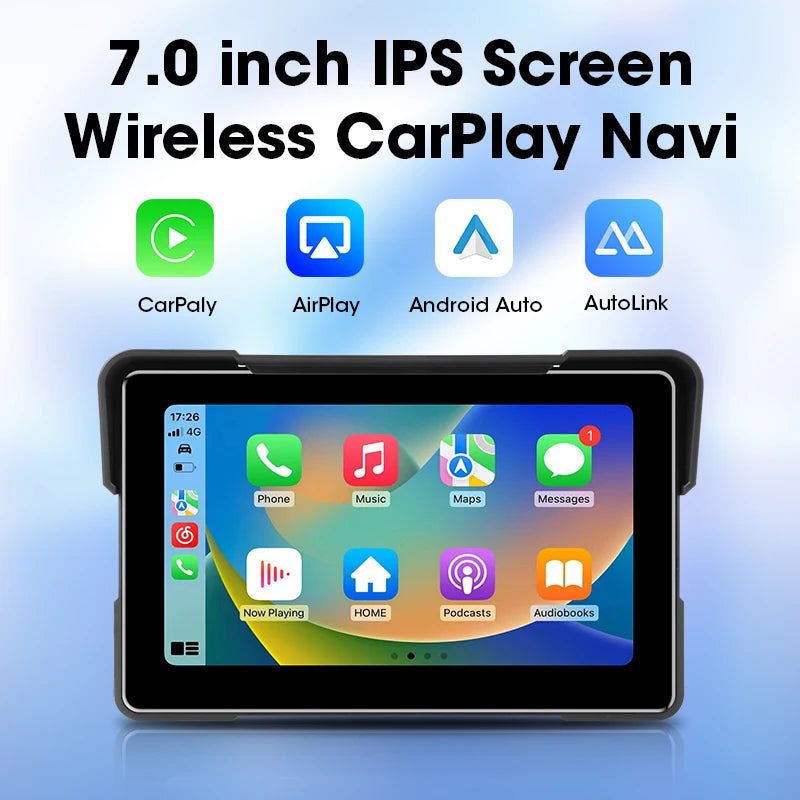 5"/7" Motorcycle CarPlay Screen – Wireless CarPlay & Android Auto, GPS Navigation, Dual Bluetooth, IPX7