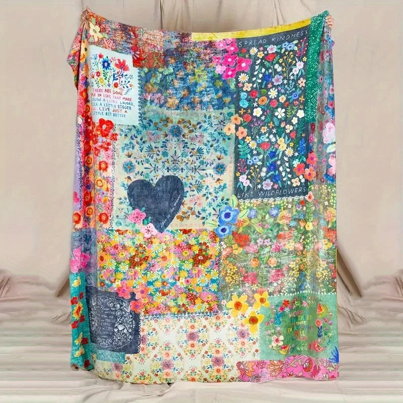 Heart Print Flannel Throw Blanket – Super Soft Plush Love Print for Bed, Sofa & Travel