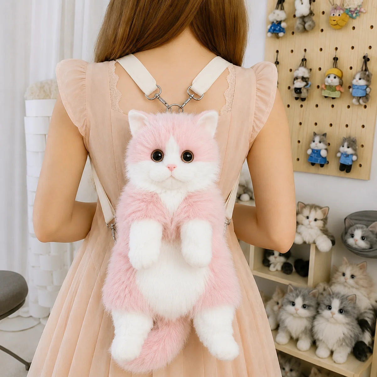 Kawaii Plush Cat Backpack Crossbody Bag — Soft Animal School & Travel Bag for Girls