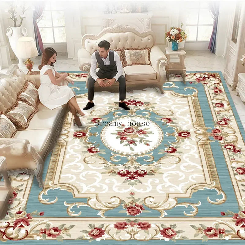 European Luxury Large Area Rug – Washable Non-Slip Carpet for Living Room & Bedroom