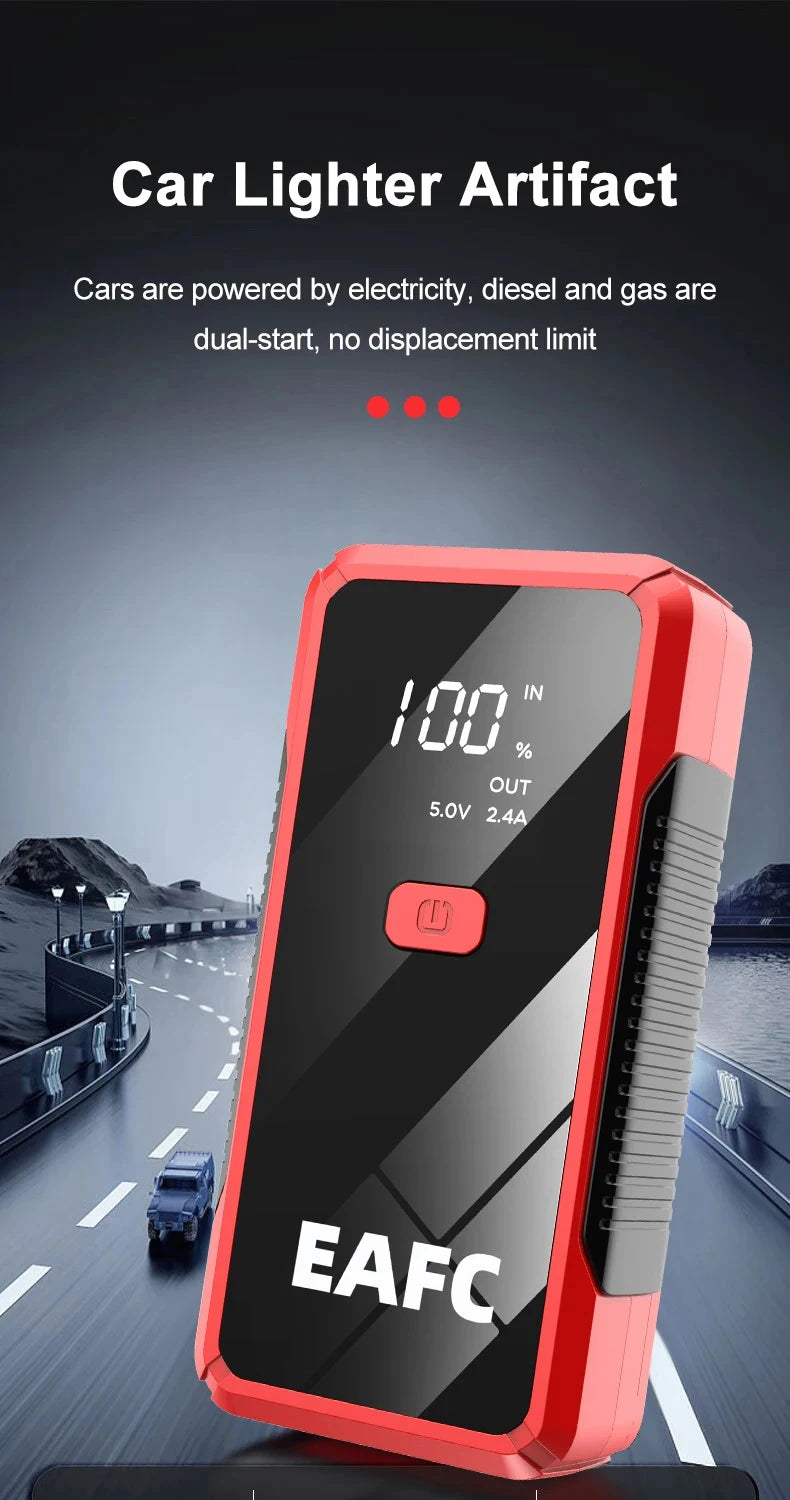 EAFC Portable Car Jump Starter — 600A–2000A Peak, 12V Battery Booster & Power Bank with LED Light