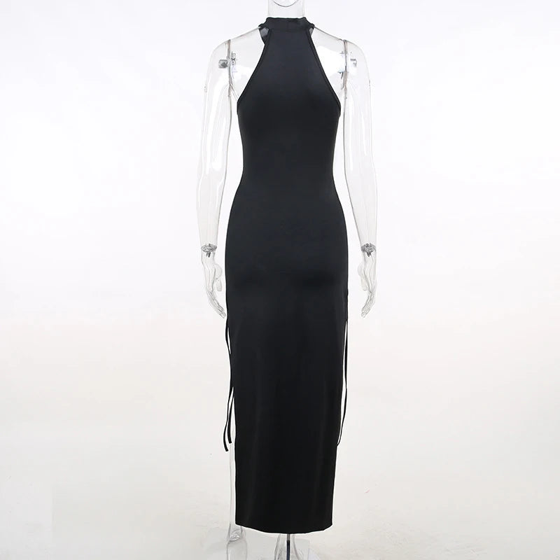 Gothic Halter Bandage Midi Dress — High Split Sexy Alt Partywear