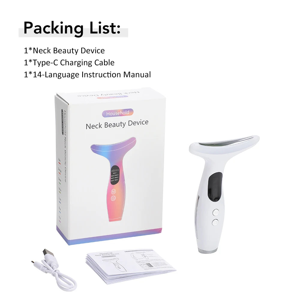 EMS Face & Neck Lifting Device – 7-Color LED, 45°C Heat & Vibration Skin Tightening Anti-Wrinkle Massager