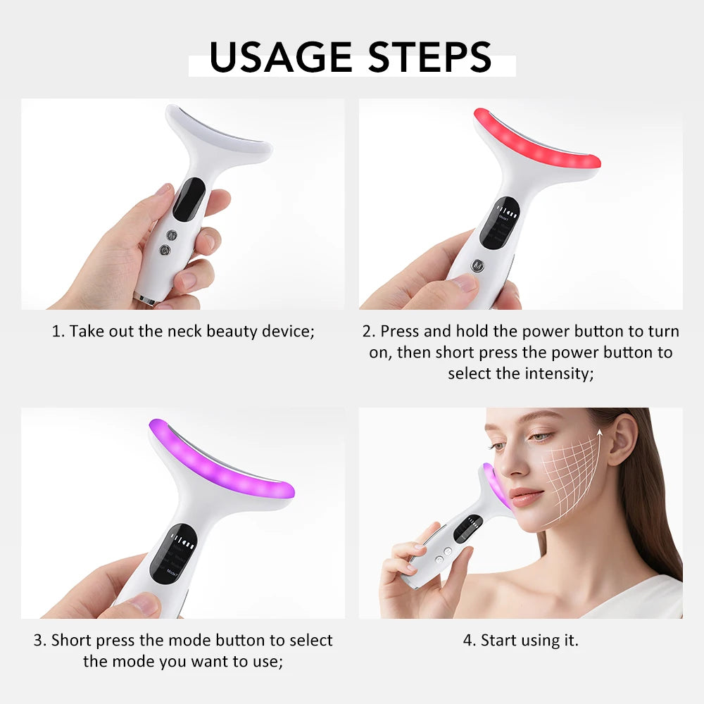 EMS Face & Neck Lifting Device – 7-Color LED, 45°C Heat & Vibration Skin Tightening Anti-Wrinkle Massager