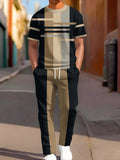 Men's Print Short Sleeve T-Shirt & Drawstring Shorts Breathable Two-Piece Set