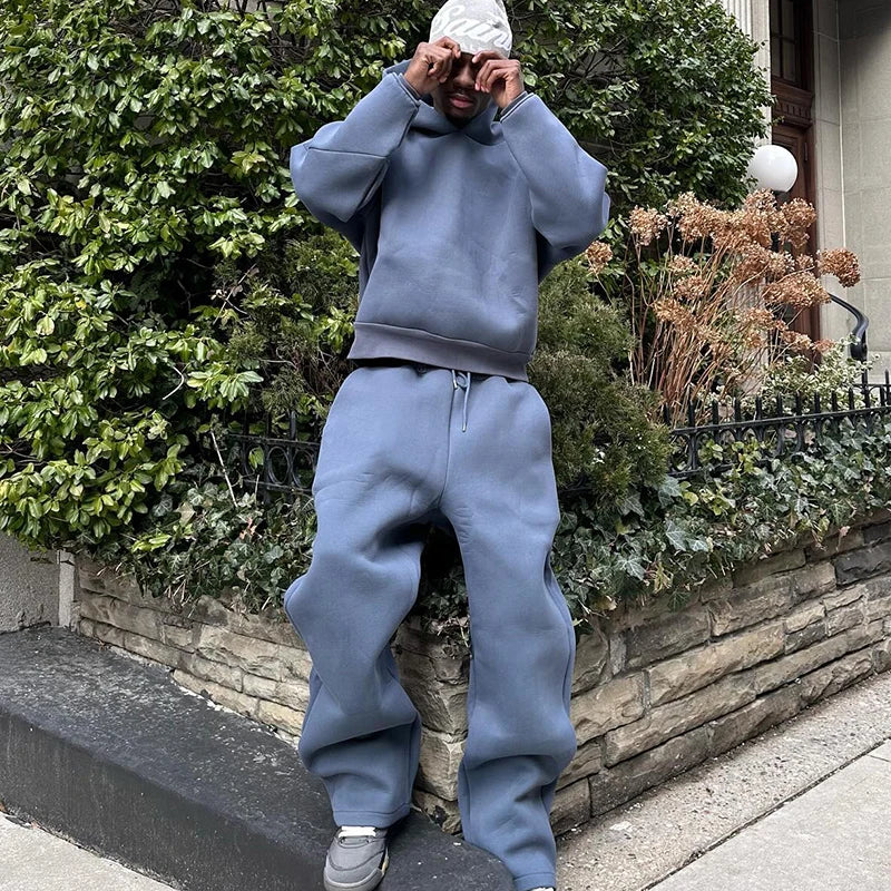 Men's Cotton Vintage Y2K Hoodie & Straight Pants Set – Loose Hip Hop Casual Sport Streetwear