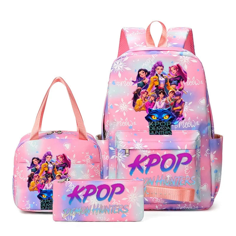 KPop Demon Hunter 3-Piece Backpack Set – School Bag, Shoulder Bag & Clutch