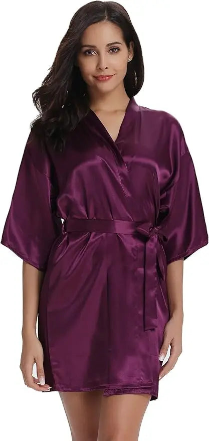 Women's Short Satin Kimono Robe | Bridal Dressing Gown Nightdress