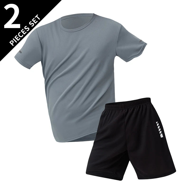 Men's Quick-Dry Short Sleeve & Shorts Set – Plus Size Leisure Running Fitness 2–6 Piece