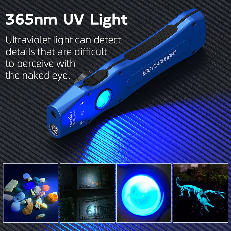TANK007 WF02L 3-in-1 EDC Flashlight – White Light, 365nm UV & Green Laser, Magnetic Rechargeable