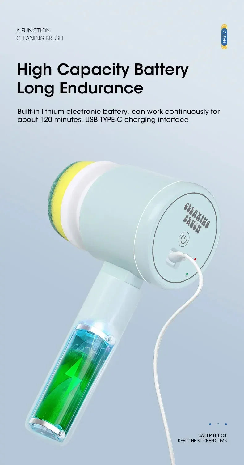 Cordless Spin Scrubber 5-in-1 – USB Rechargeable Electric Cleaning Brush for Bathroom, Kitchen & Tile