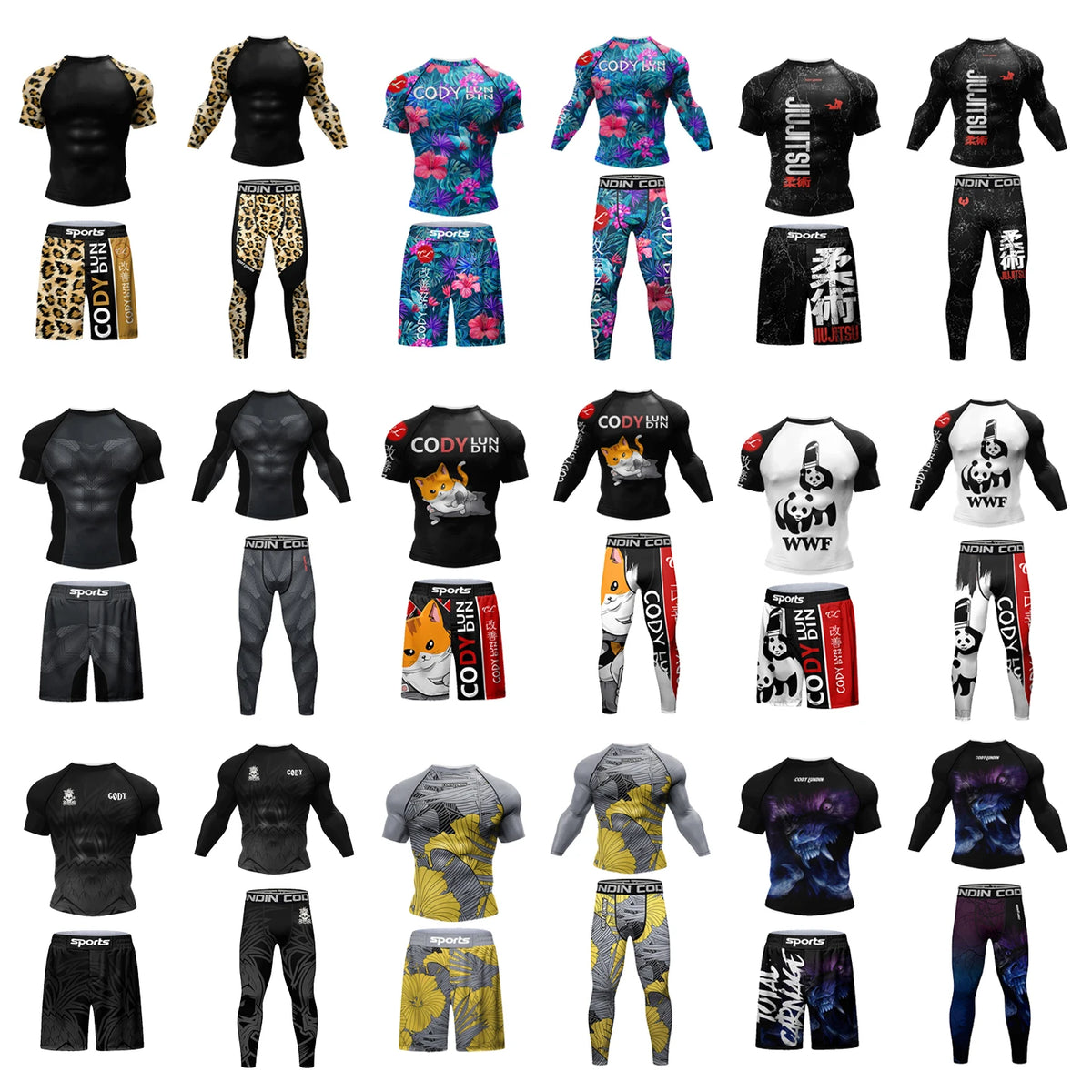 MMA BJJ Rash Guard 3D Print Compression T-Shirt & Pants – Durable Boxing Jogging Tracksuit