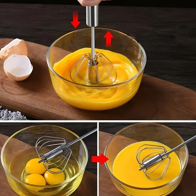 Whisk Faster. Bake Better. — Stainless Steel Semi-Automatic Egg Beater | S/M/L Sizes, Hand Push Mixer, Milk Frother, Kitchen Baking Tool