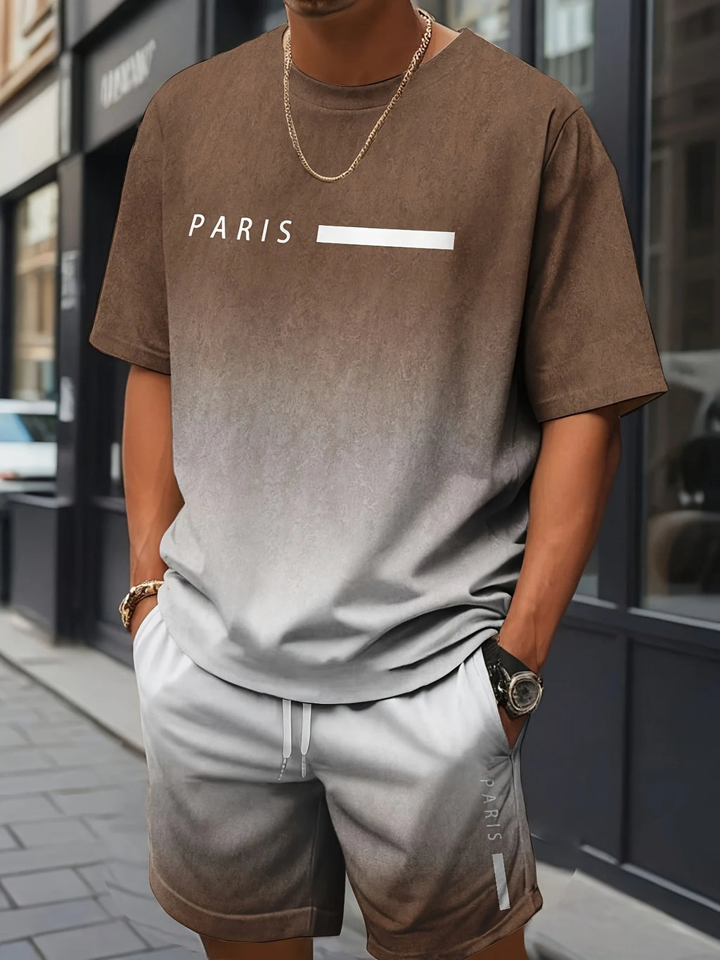 Men's Cross Print Short Sleeve T-Shirt & Shorts Set – Streetwear Holiday 2-Piece