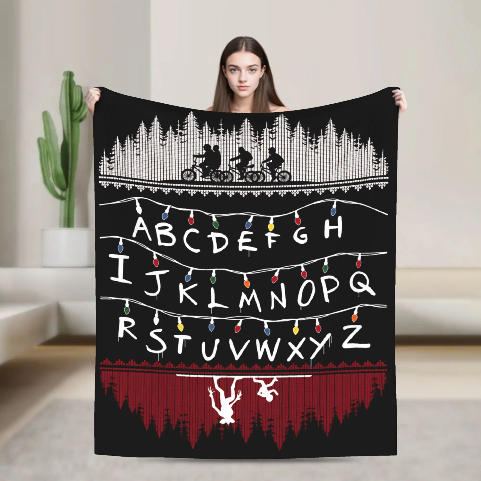 Stranger Things Alphabet Lights Flannel Throw Blanket – Soft, Anti-Pilling, 4 Sizes