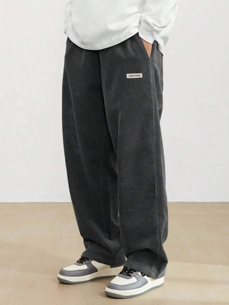 Men's Corduroy Straight Leg Thermal Trousers — Warm Casual Winter Pants