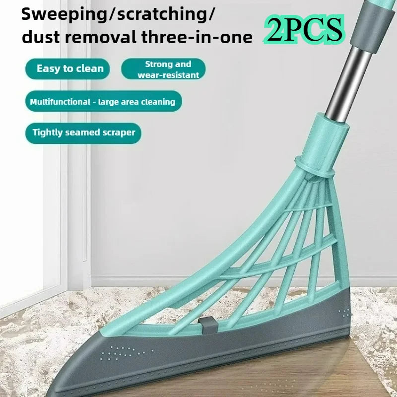 Sweep. Squeegee. Shine. — Silicone Magic Rubber Broom & Floor Squeegee Wiper | Hair & Water Removal, Bathroom & Garage, 1PC & 2PCS, Blue & Gray