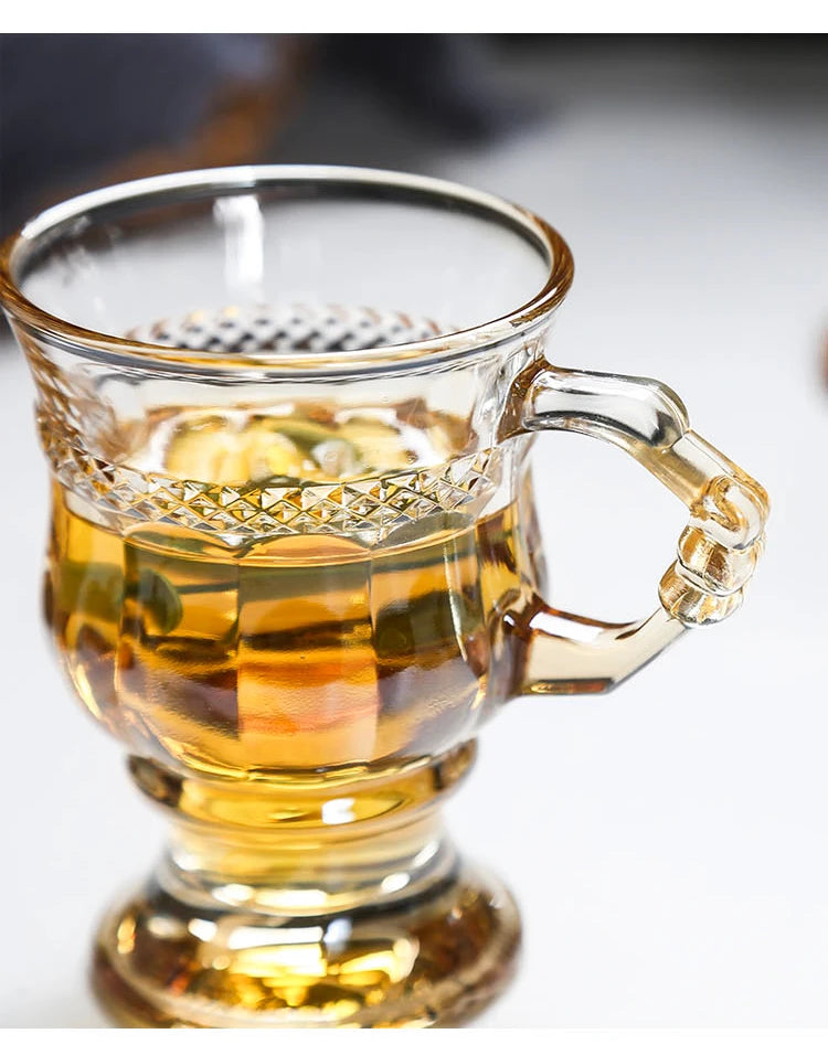 Vintage Embossed Glass Cup with Handle