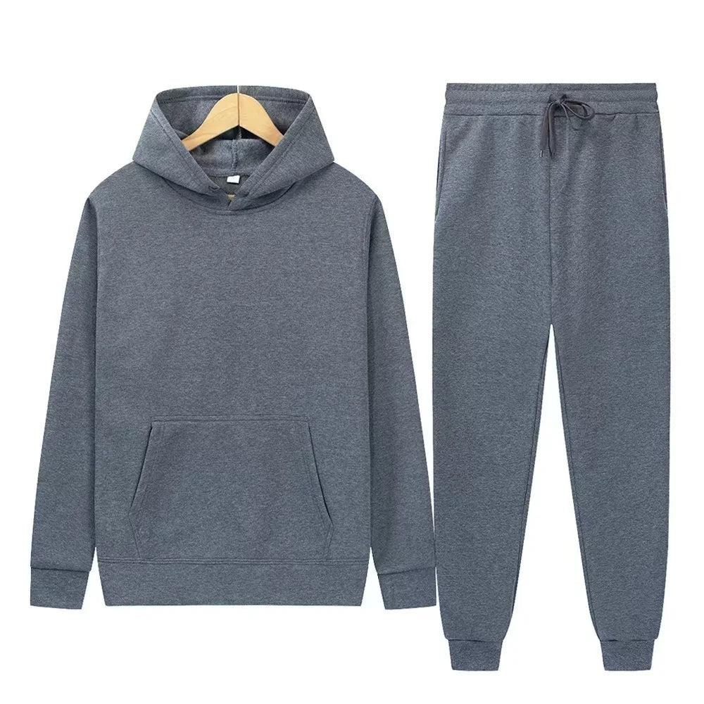 Men's Solid Color Hoodie & Pants Set – Casual Sport Tracksuit for Autumn Winter (S–3XL)
