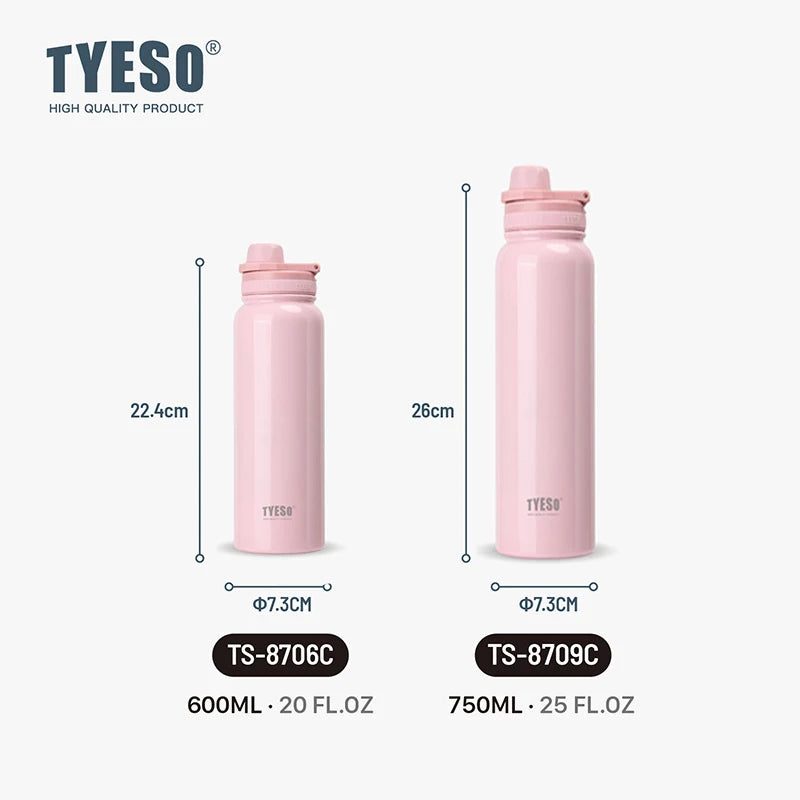 TYESO 304 SS Vacuum Thermos Bottle – Wide Mouth, Leakproof, 6–12Hr, 600–1200ml, 10+ Colors, Optional Cup Bag