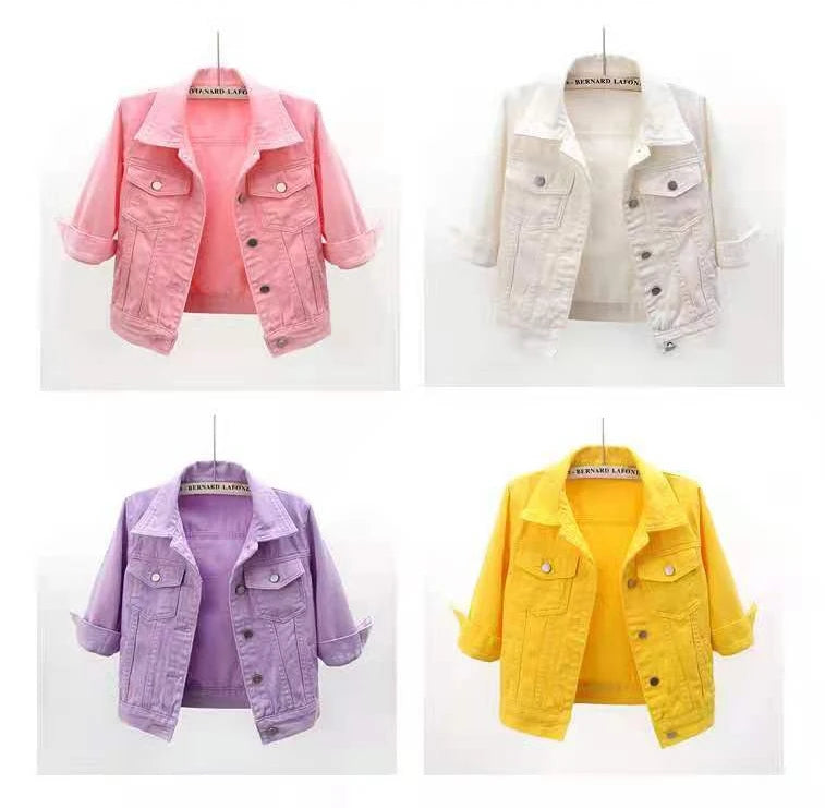 Women's Denim Jacket – Short Casual Jean Coat in Pink, White, Light Blue & Lavender