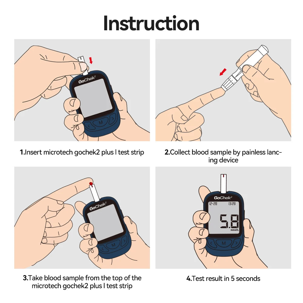 Microtech Gochek2 Blood Glucose Meter – 110 Test Strips & Lancets Included for Diabetes Testing