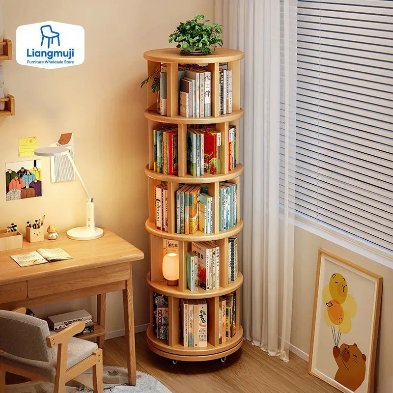 Vintage Rotating Bookcase – Compact Wooden Miniature House Display Shelf