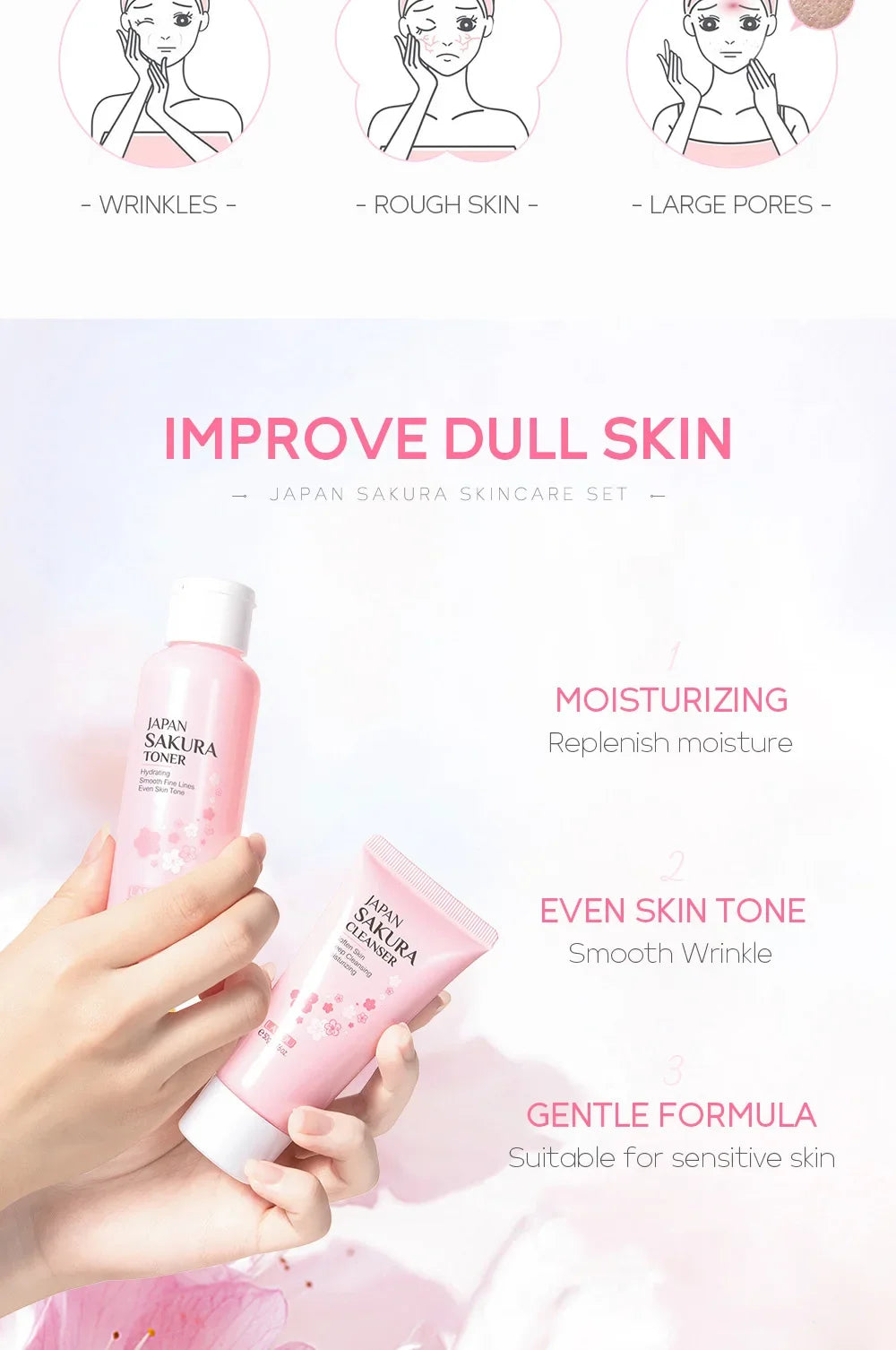 LAIKOU Sakura 5-Piece Korean Skincare Gift Set — Moisturizing & Brightening Routine