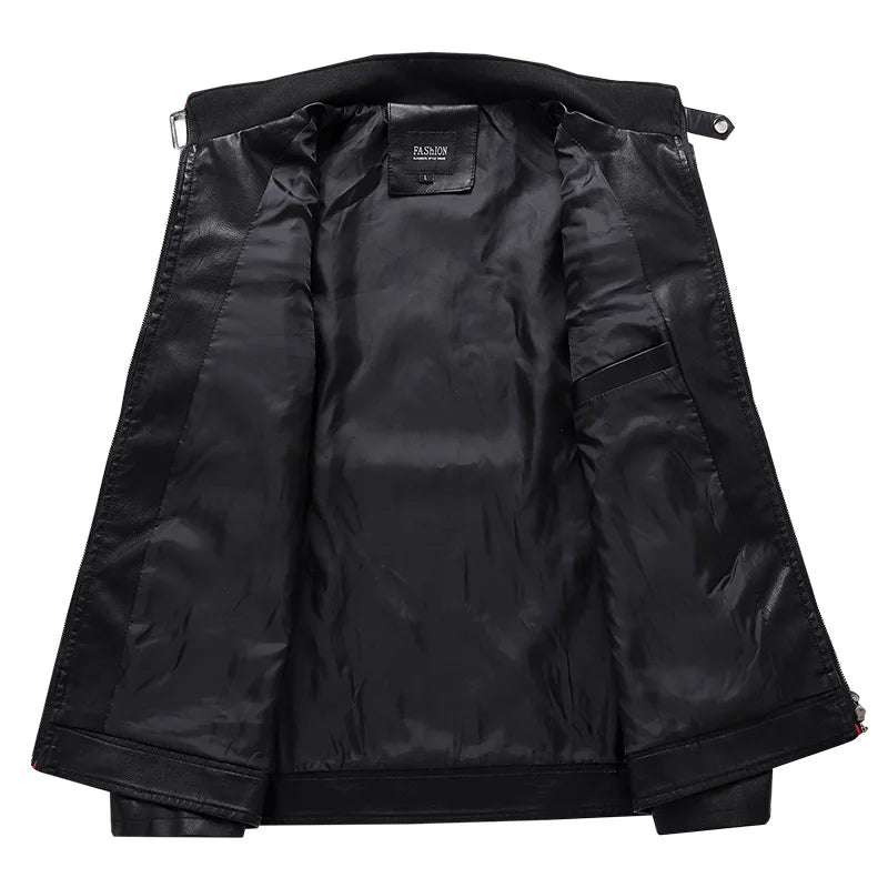 Men's Faux Leather Jacket – Slim Fit Stand Collar