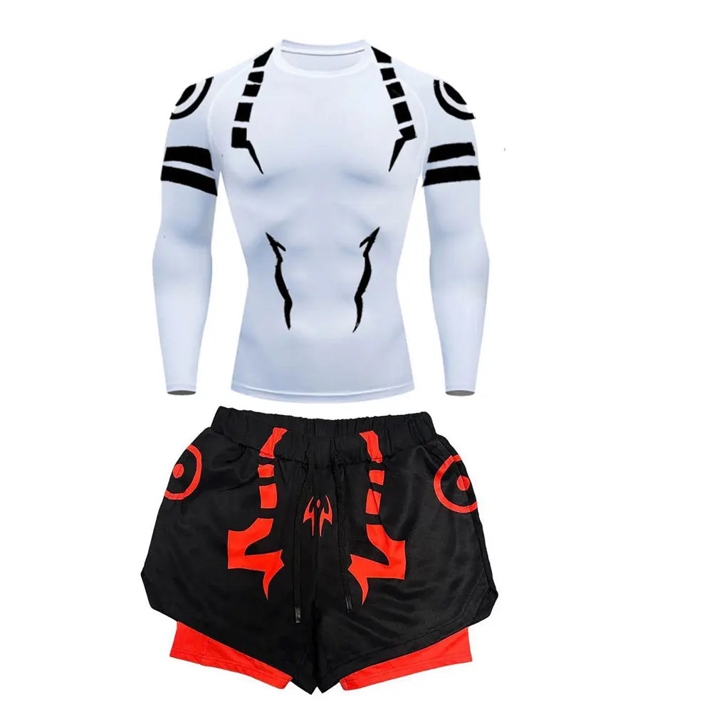 Anime Jujutsu Kaisen 3D Compression Shirt & Gym Shorts – Quick Dry Running Workout Sportswear