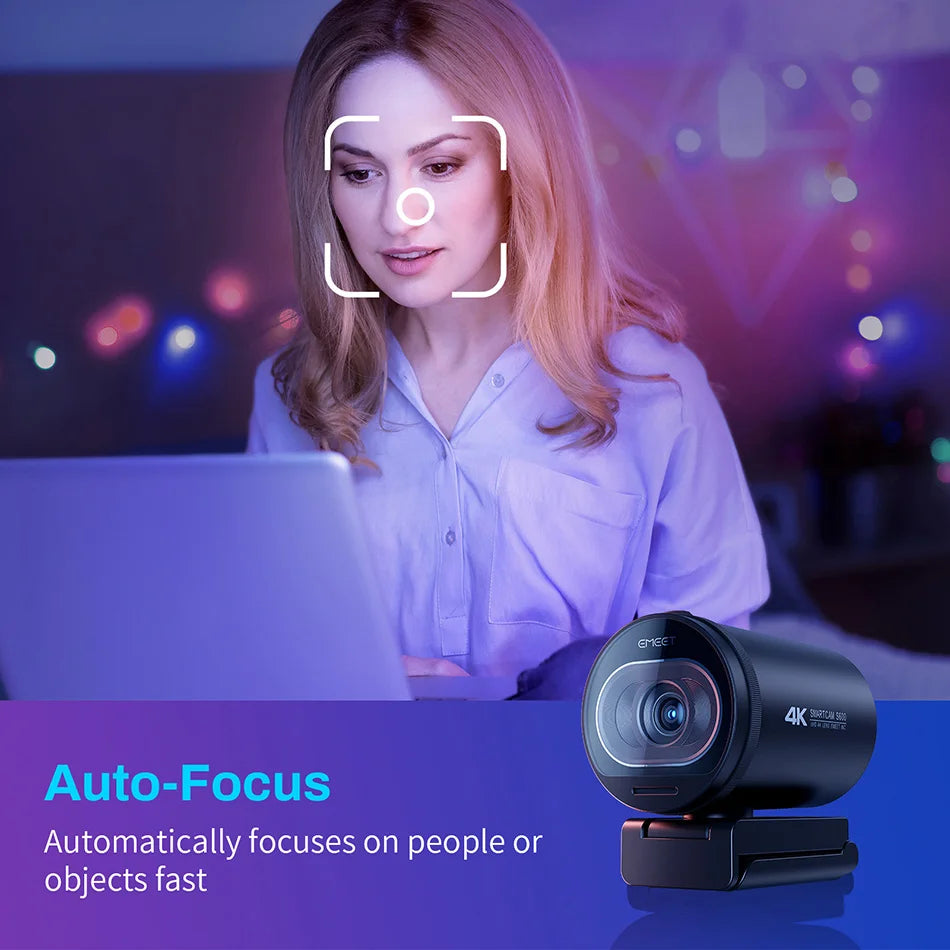 EMEET S600 4K Webcam – Sony UHD Sensor, 1080P 60FPS, 300ms Autofocus, Dual Mic, Privacy Cover