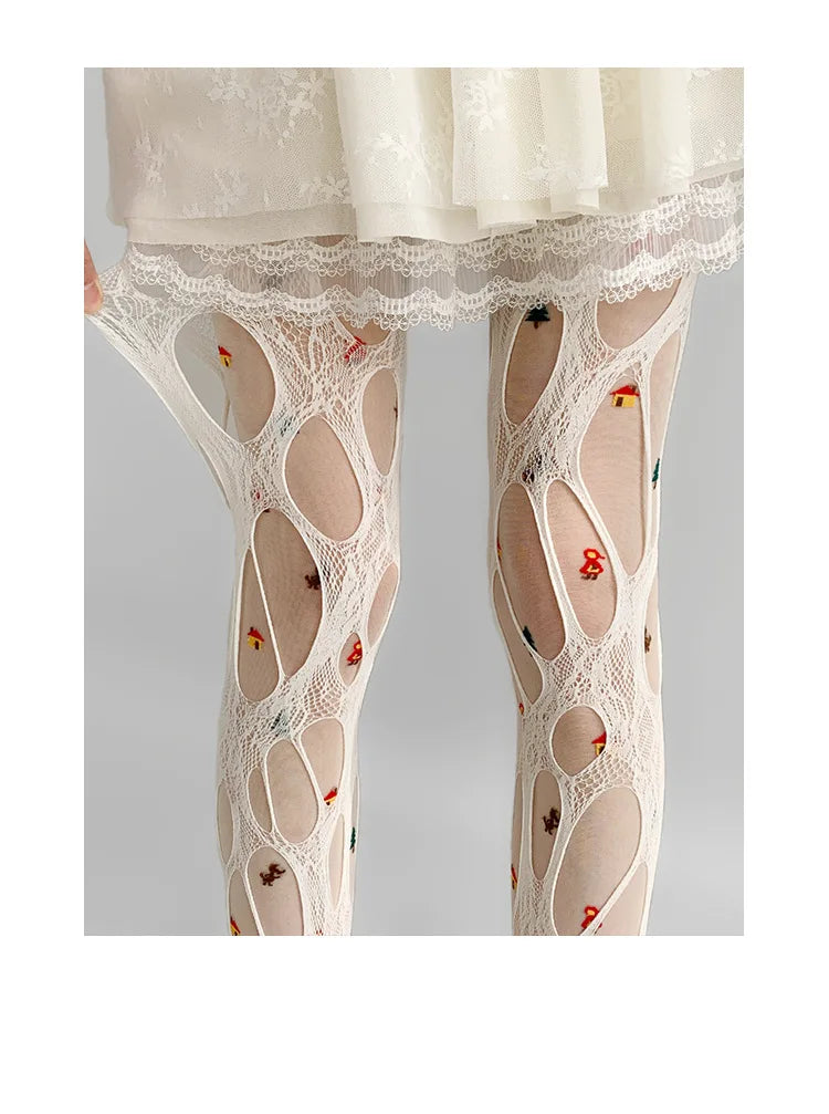 Gothic Fishnet Pantyhose – Ripped Lace Silk Stockings Y2K Punk Hollowed-Out Retro Tights