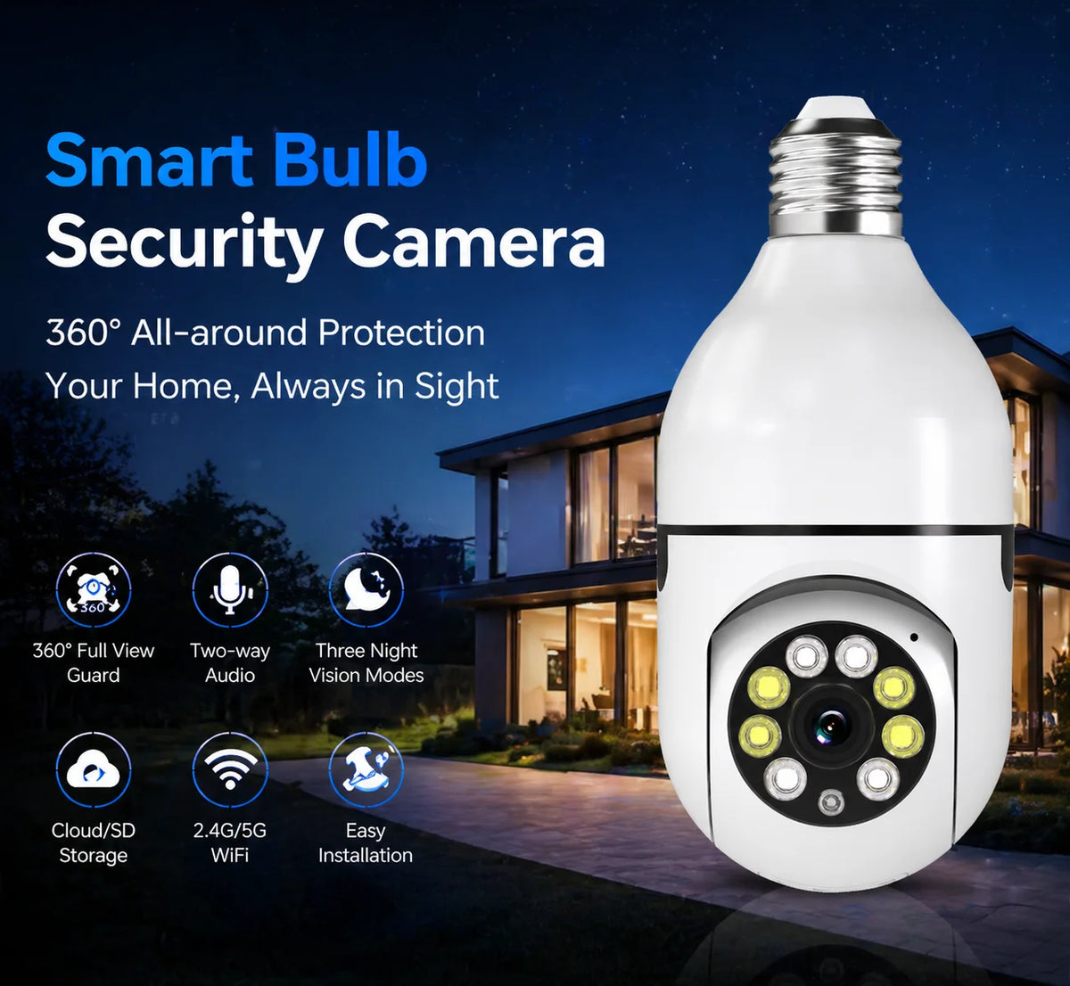 E27 Wi-Fi Bulb Security Camera with Two-Way Audio