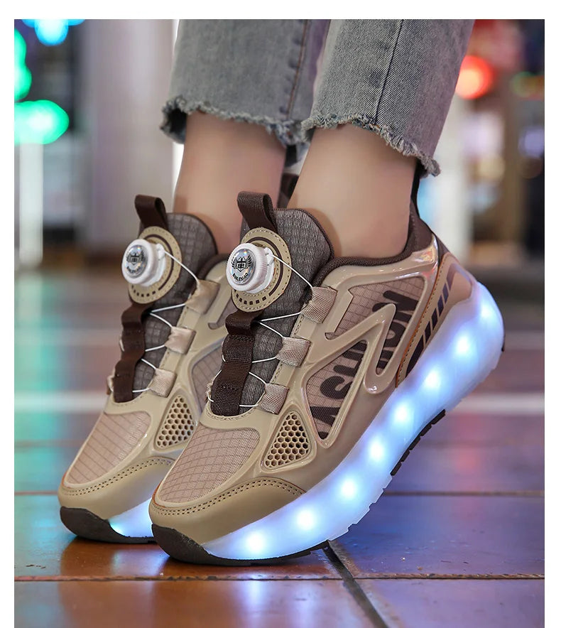 Children's 4-Wheel LED Light Roller Skate Shoes – Removable Wheeled Rolling Sneaker for Kids