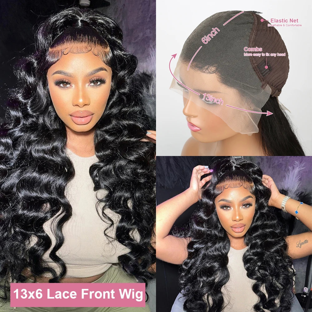 40 Inch Loose Deep Wave Lace Front Human Hair Wig Brazilian Nature Wave Curly Wigs Human Hair 13x6 HD Lace Frontal Wig For Women