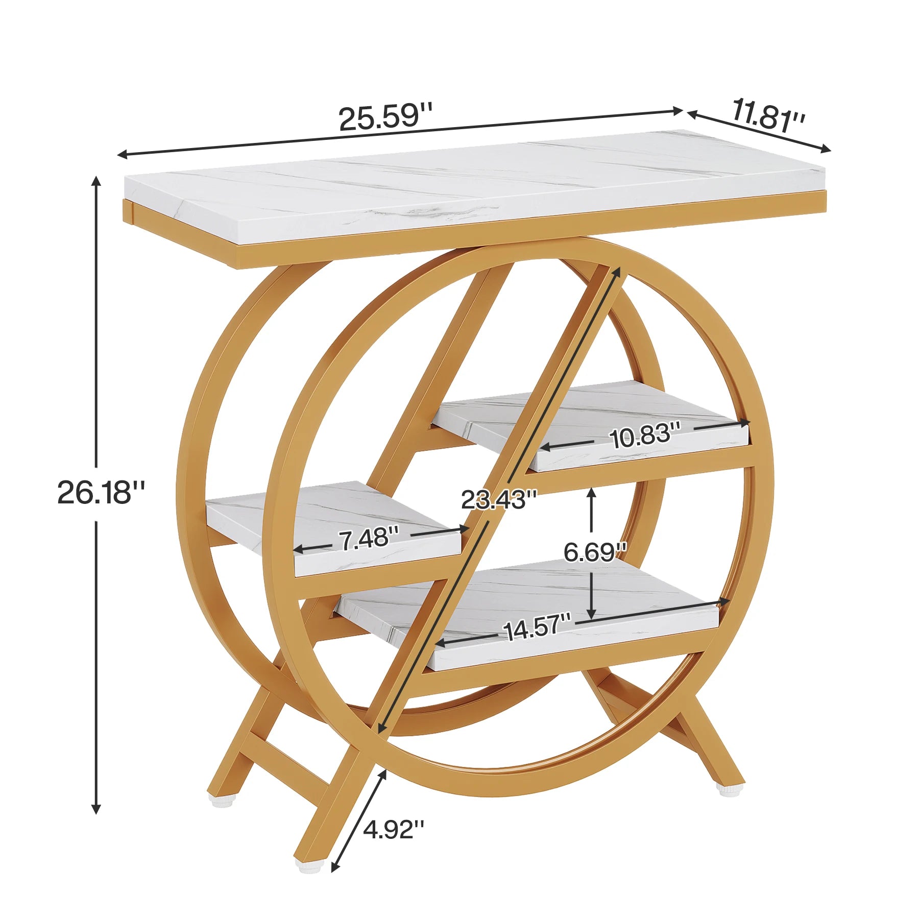 Tribesigns 3-Tier Narrow Side Table — Wood & Geometric Metal Frame