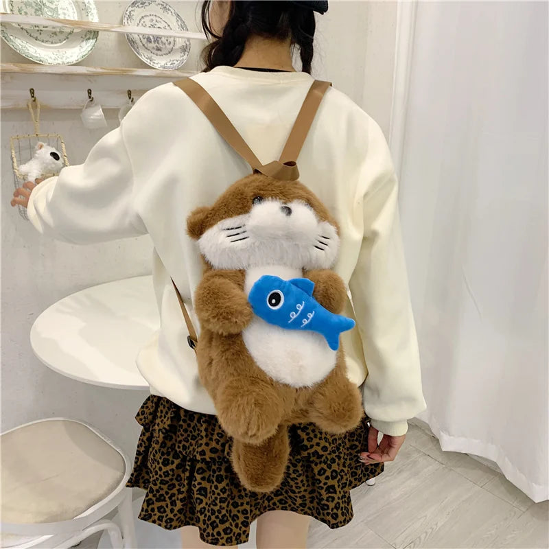 Otter Plush Backpack – Cute Stuffed Animal Bag for Kids & Girls