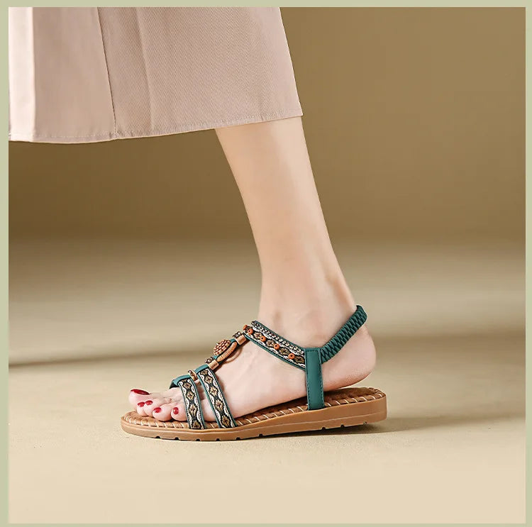 Women's Bohemian Flat Beach Sandals – Anti-Slip Elegant One-Line Sandals
