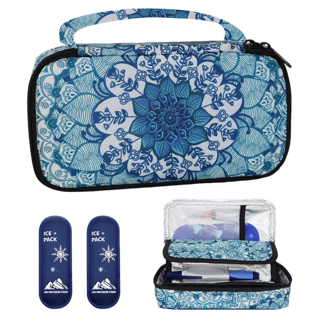 Large Portable Insulin Cooler Travel Bag – Lightweight Boho Flower Print for Outdoor Camping & Travel