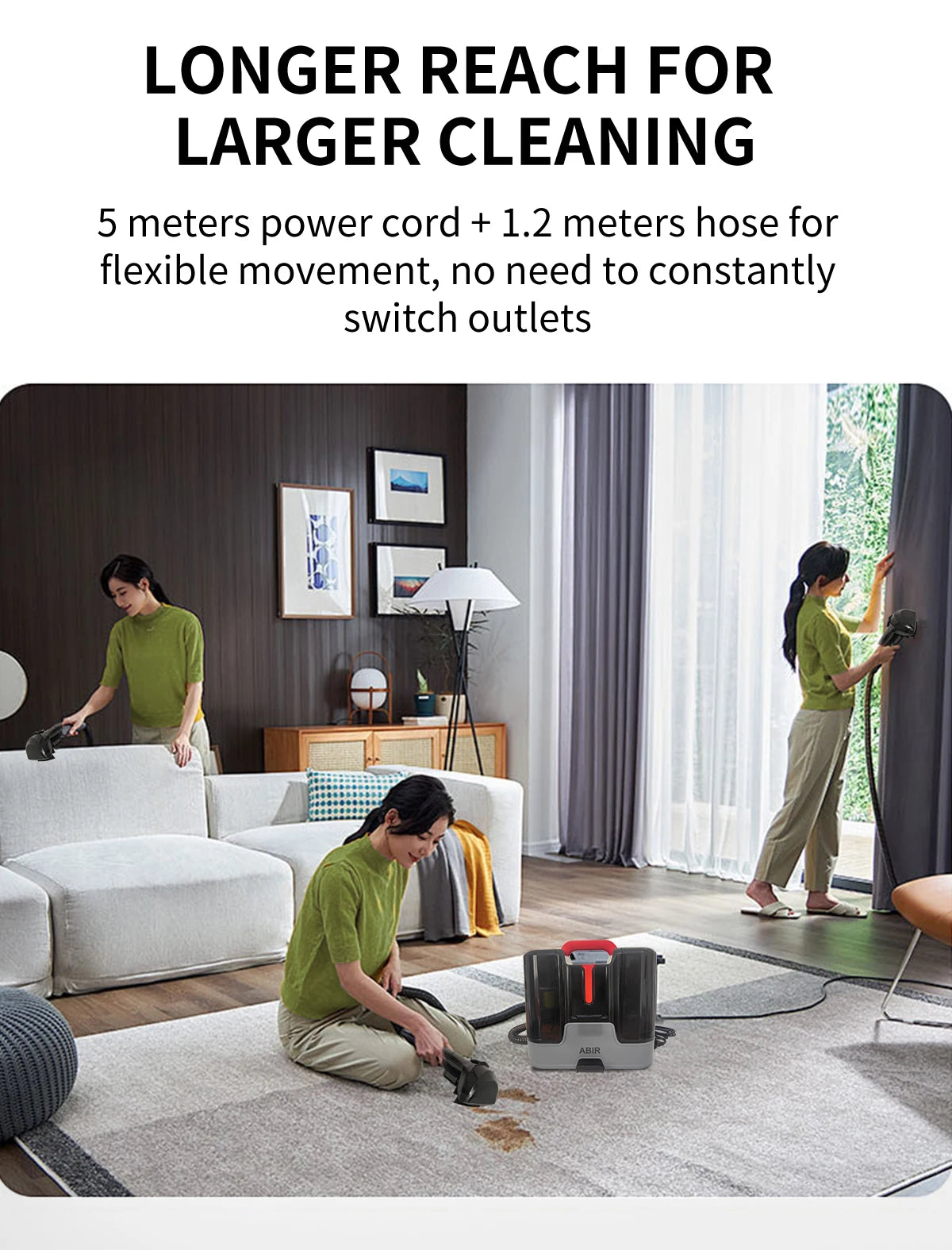 ABIR G80 Handheld Carpet Cleaner — 150000Pa Wet & Dry Vacuum for Home, Sofa, Window, Car, Pet & Upholstery Spot Cleaning