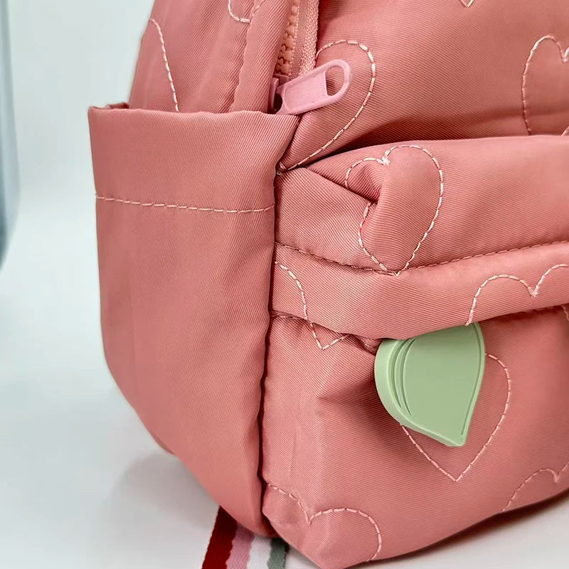 Custom Embroidered Heart Quilted Backpack – Personalized Cartoon Casual Bag